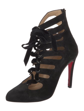 Christian Louboutin Suede Cutout Accent Lace-Up Boots