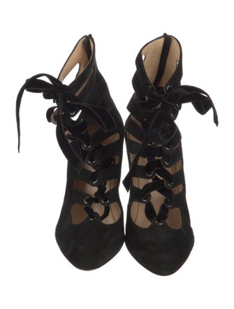 Christian Louboutin Suede Cutout Accent Lace-Up Boots