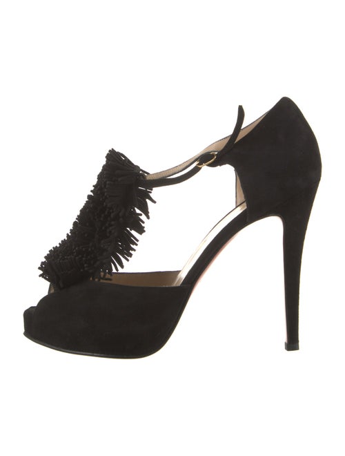 Christian Louboutin Suede Fringe Trim Accent T-Strap Pumps