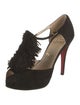 Christian Louboutin Suede Fringe Trim Accent T-Strap Pumps