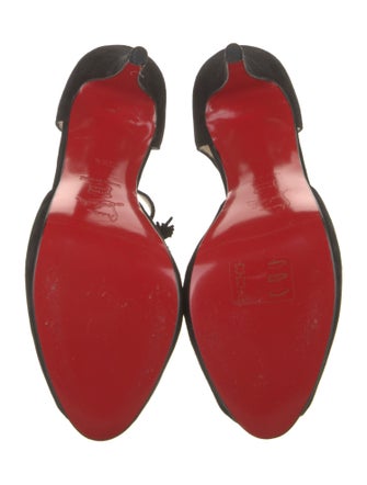 Christian Louboutin Suede Fringe Trim Accent T-Strap Pumps