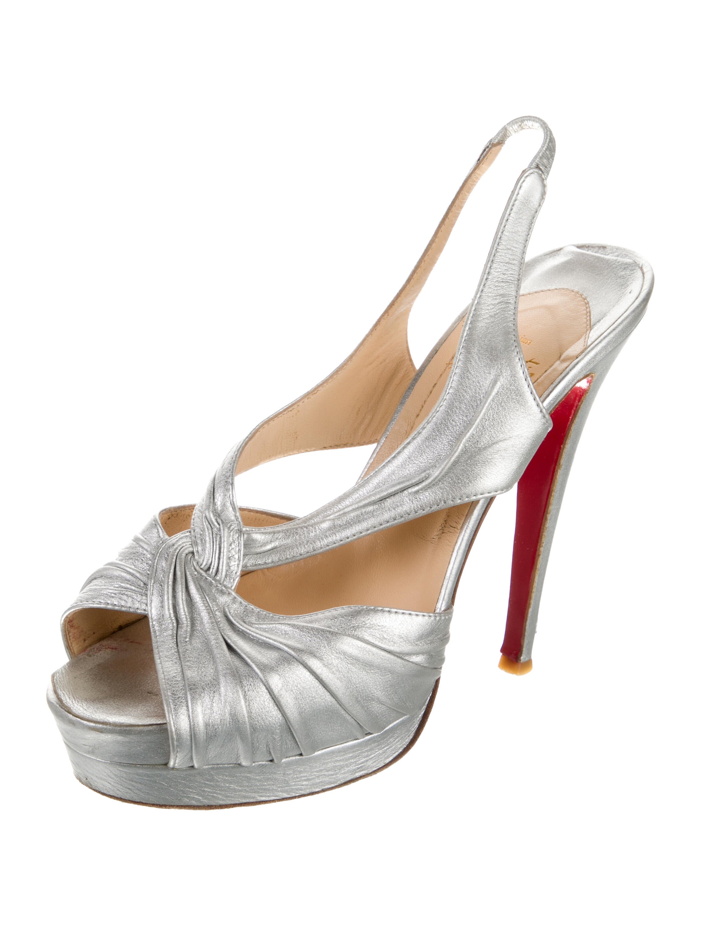 Christian Louboutin Leather Pleated Accents Slingback Sandals