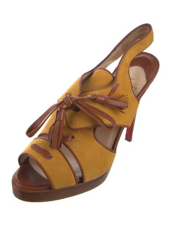 Christian Louboutin Suede Colorblock Pattern Slingback Sandals