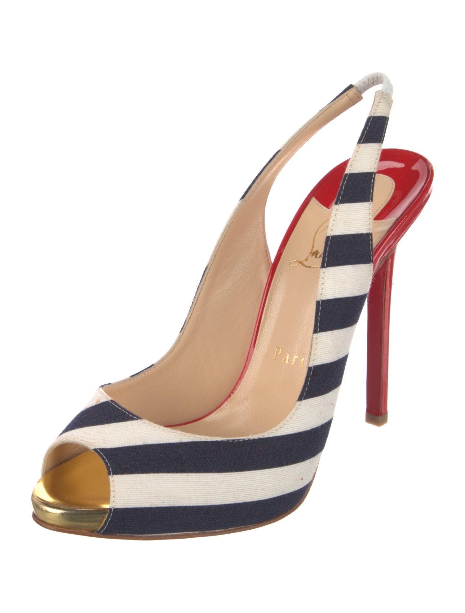 Christian Louboutin Spike Accents Canvas Slingback Sandals