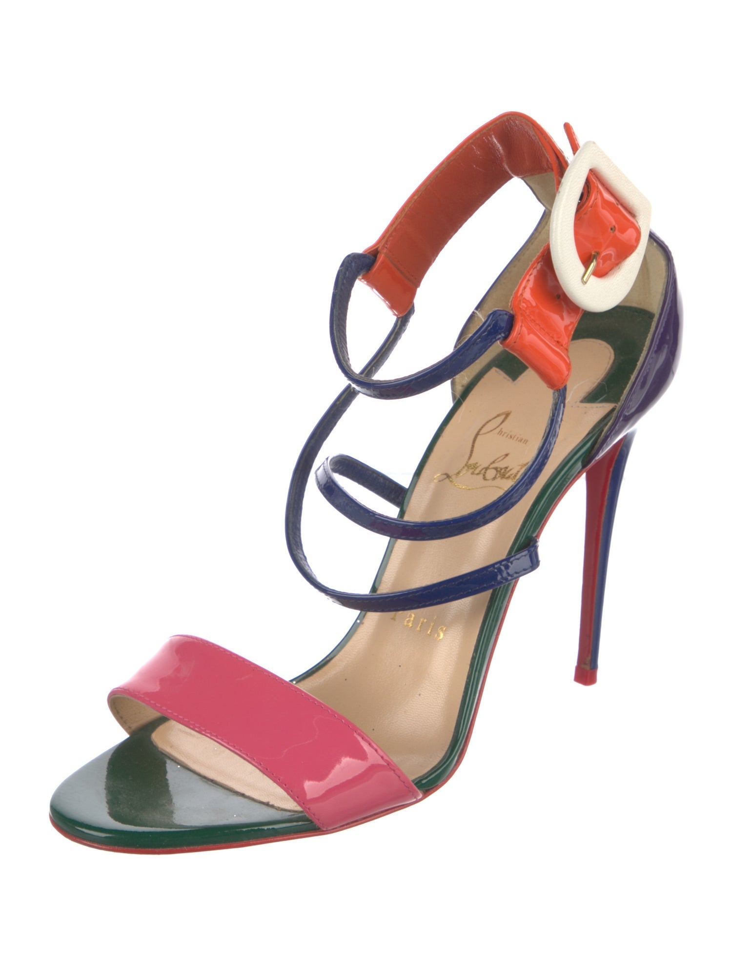 Christian Louboutin Patent Leather Colorblock Pattern Sandals