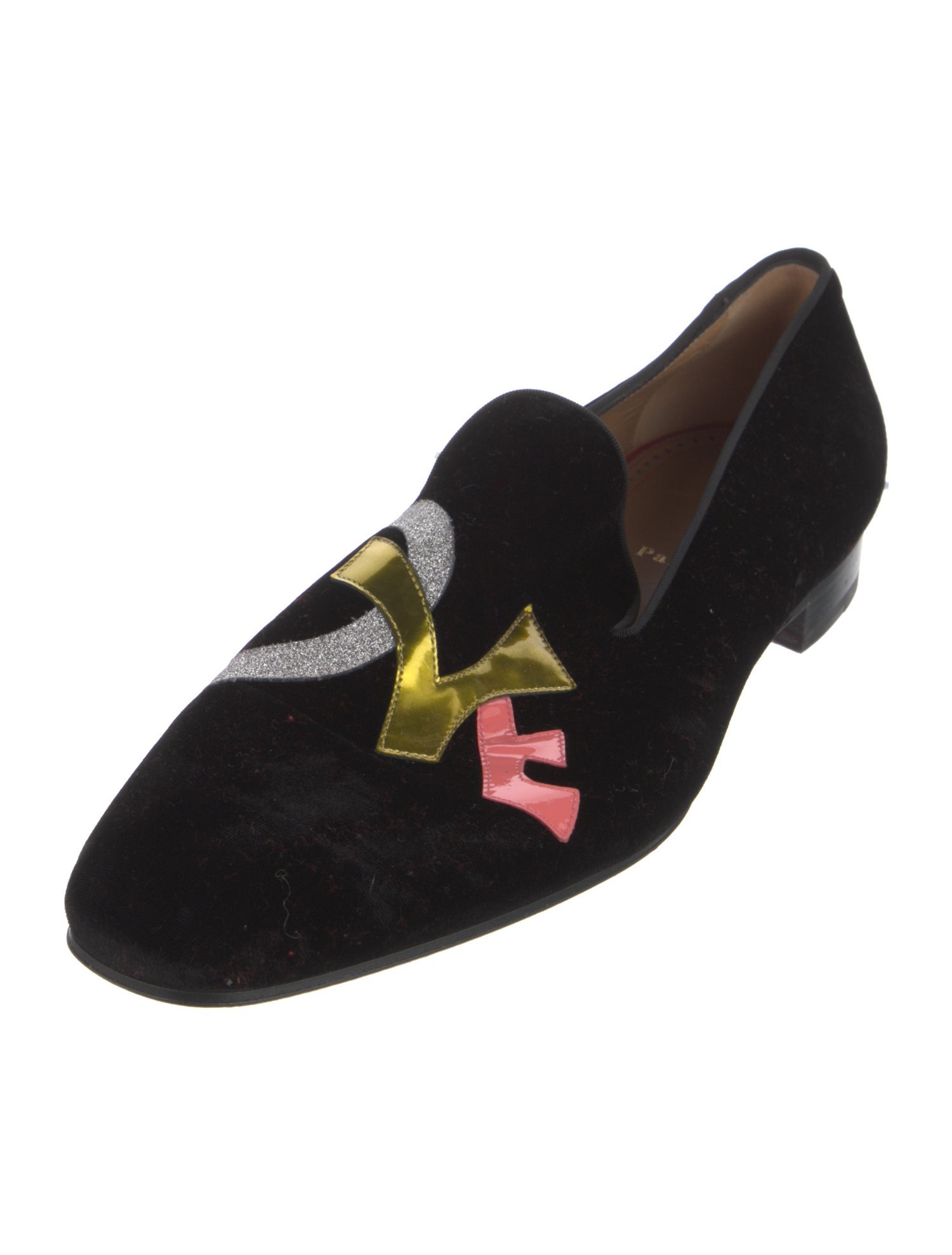 Christian Louboutin Velvet Glitter Accents Loafers