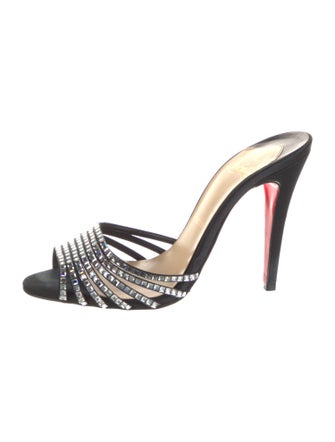 Christian Louboutin Satin Crystal Embellishments Slides