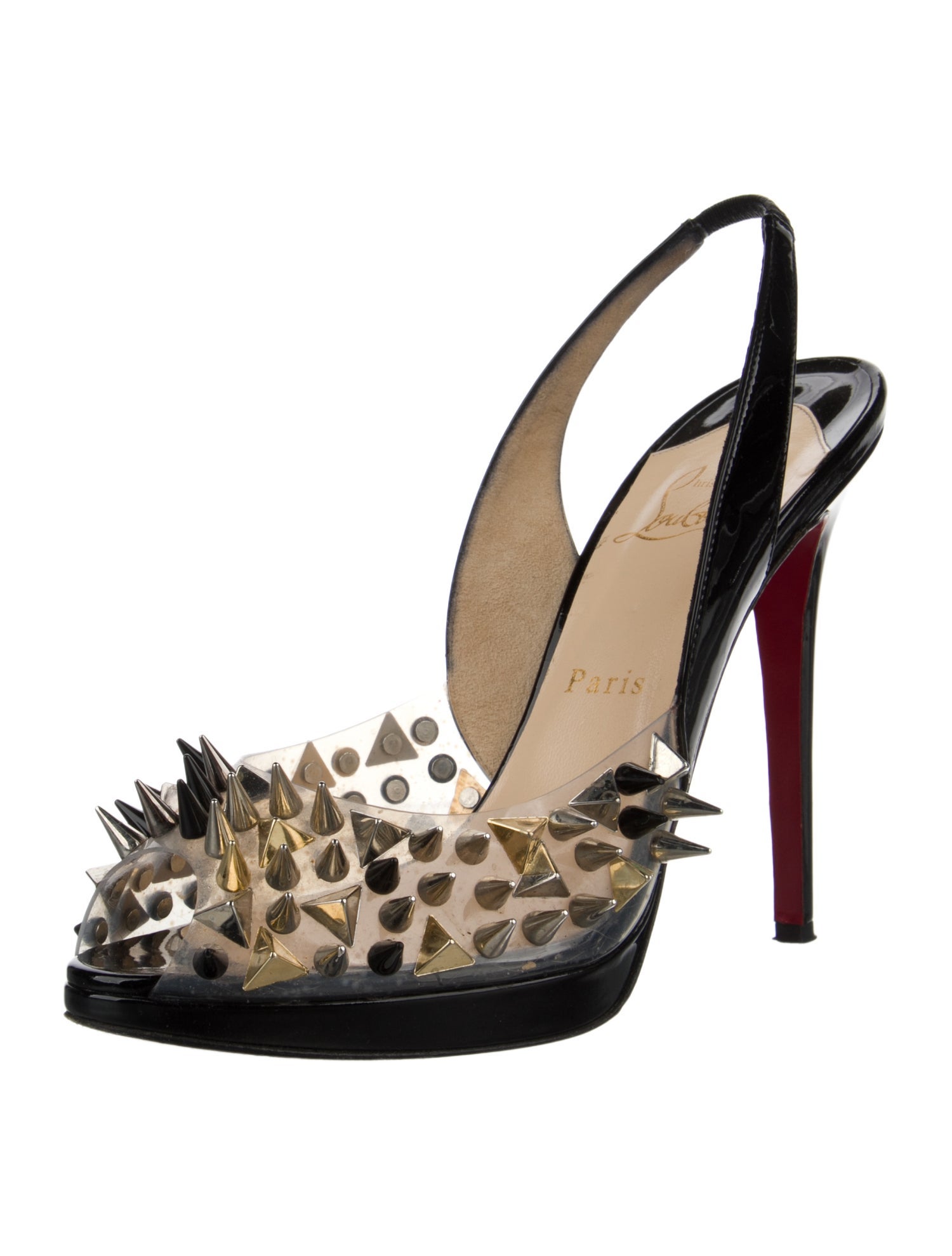 Christian Louboutin Spike Accents PVC Slingback Pumps