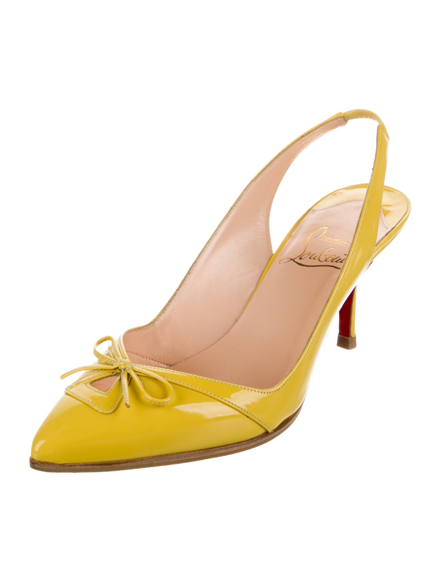 Christian Louboutin Patent Leather Bow Accents Slingback Pumps