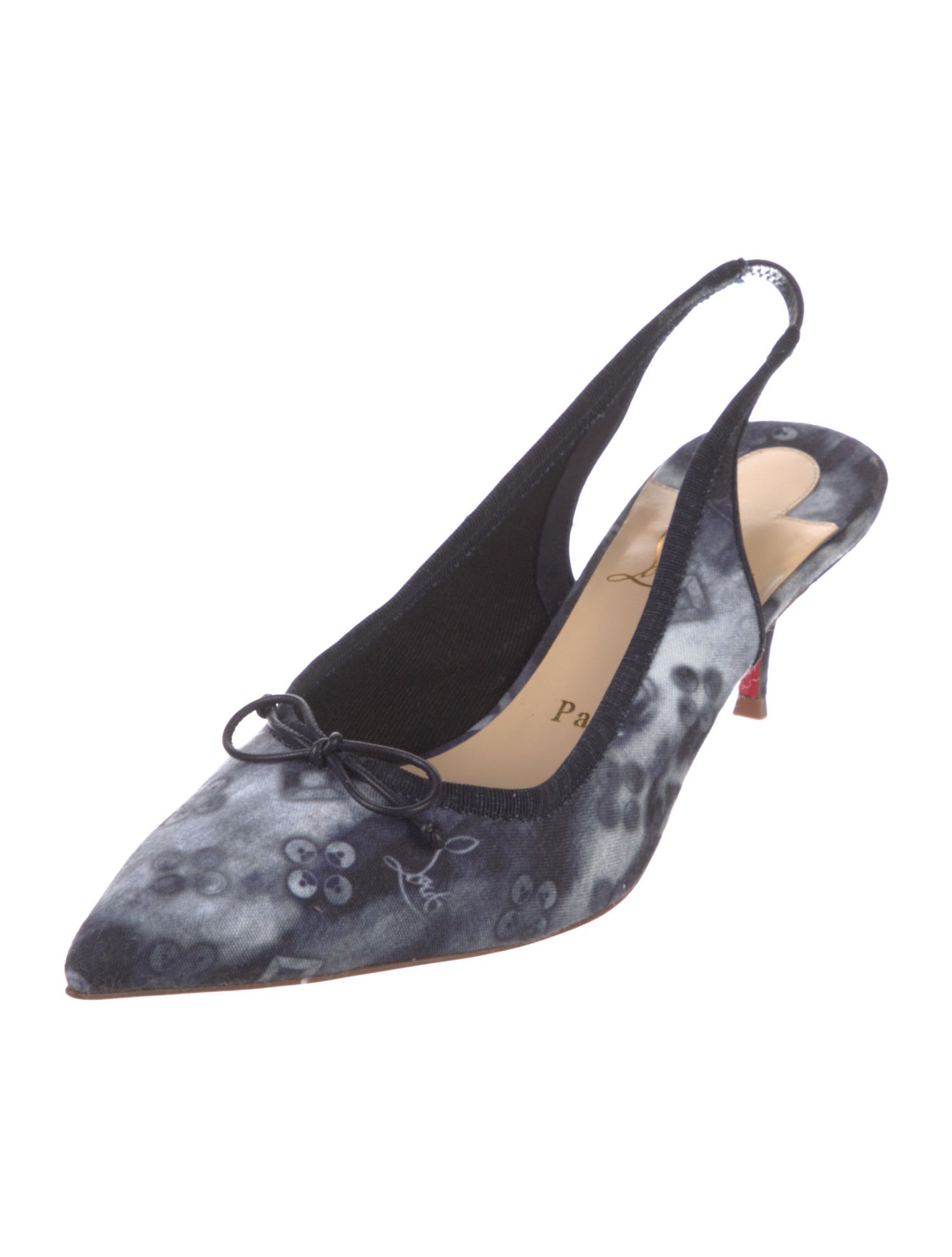 Christian Louboutin Floral Print Bow Accents Slingback Pumps