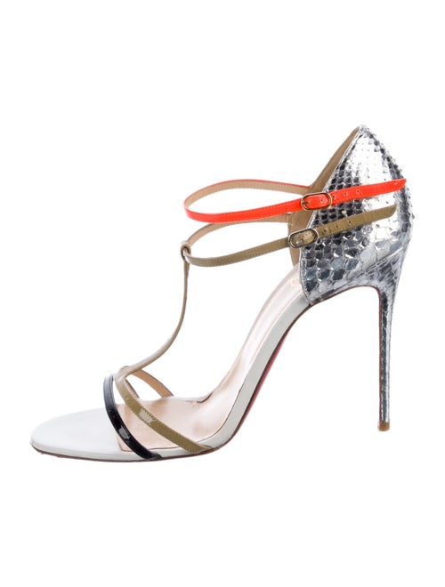 Christian Louboutin Patent Leather Colorblock Pattern T-Strap Sandals