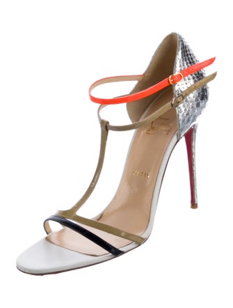Christian Louboutin Patent Leather Colorblock Pattern T-Strap Sandals