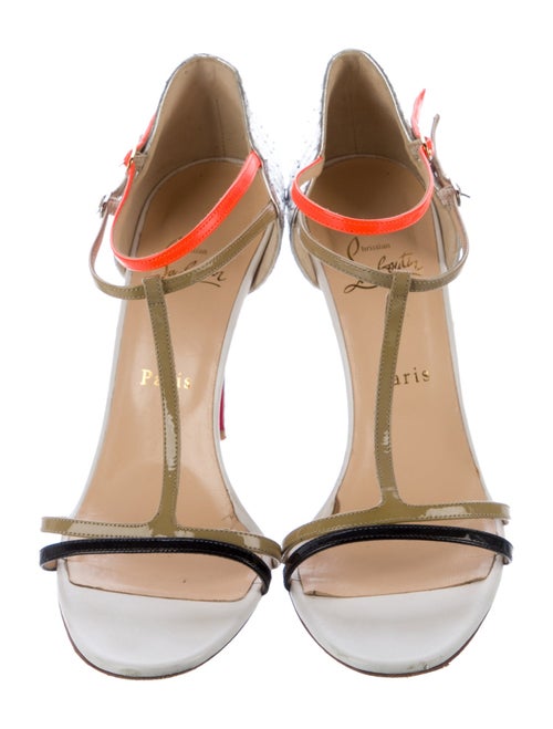 Christian Louboutin Patent Leather Colorblock Pattern T-Strap Sandals