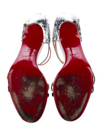 Christian Louboutin Patent Leather Colorblock Pattern T-Strap Sandals