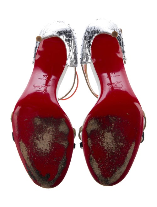 Christian Louboutin Patent Leather Colorblock Pattern T-Strap Sandals