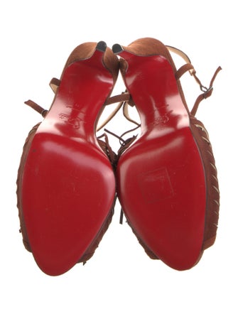 Christian Louboutin Suede Fringe Trim Accent T-Strap Pumps