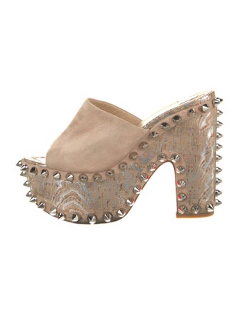 Christian Louboutin Spike Accents Suede Slides