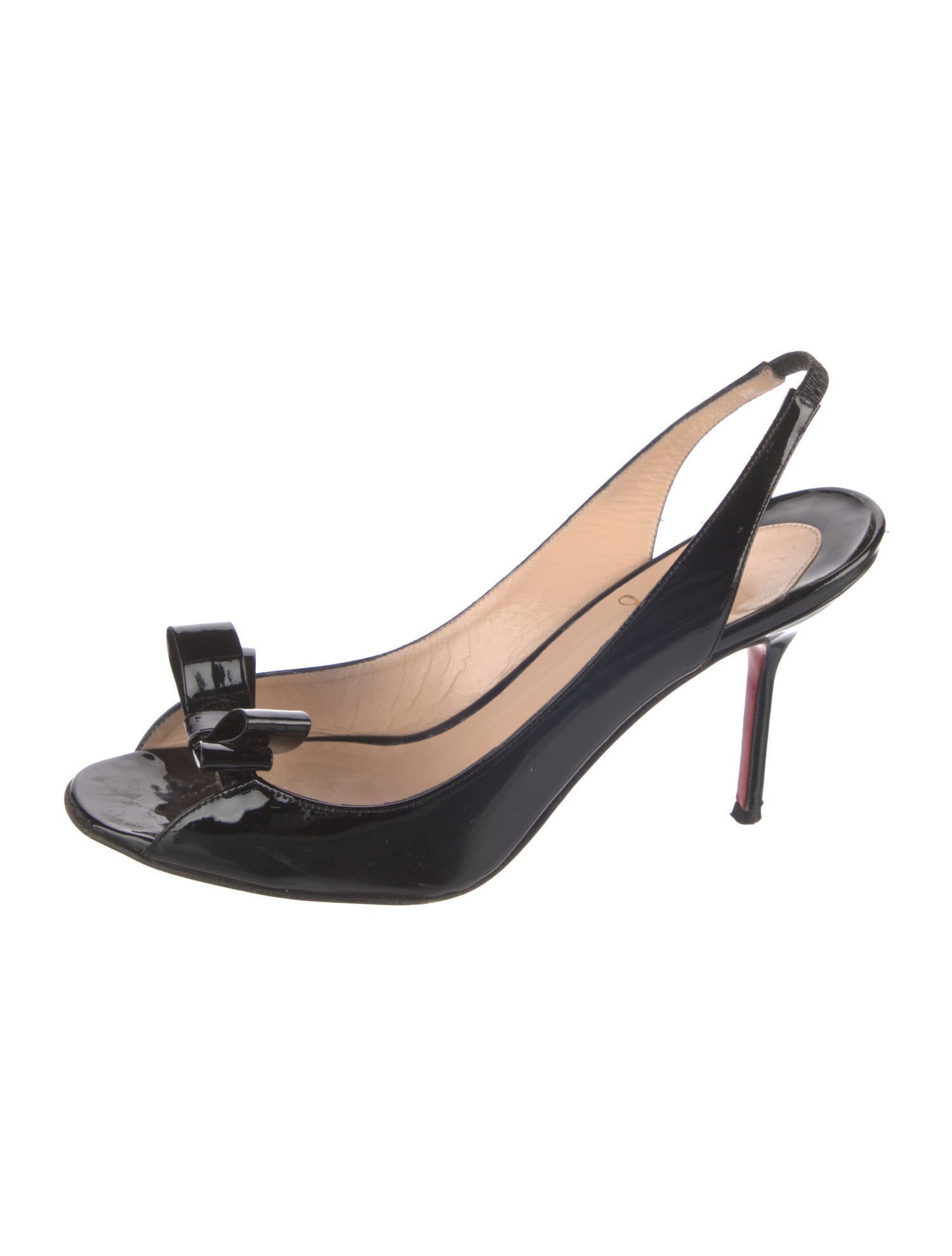 Christian Louboutin Patent Leather Bow Accents Slingback Sandals