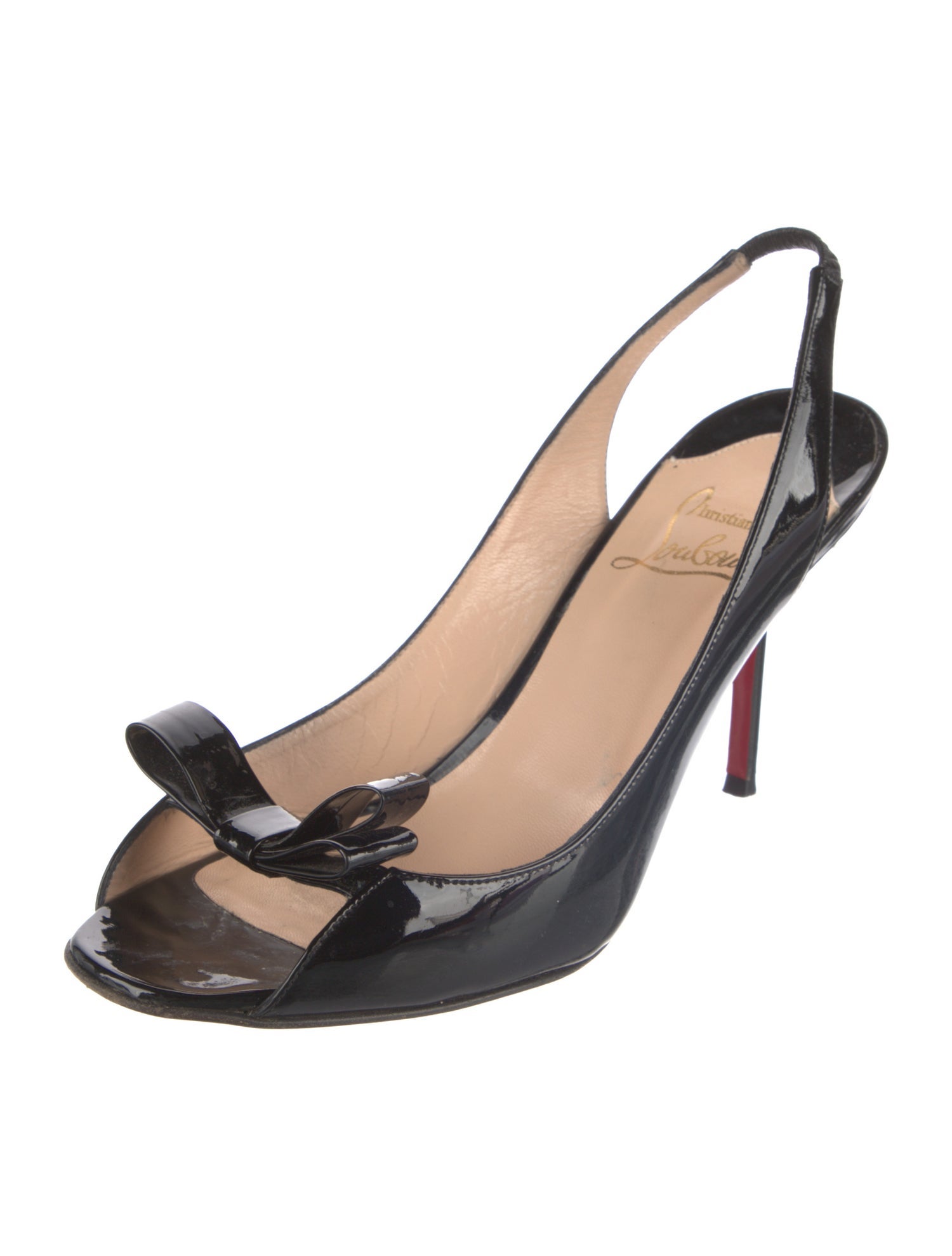 Christian Louboutin Patent Leather Bow Accents Slingback Sandals