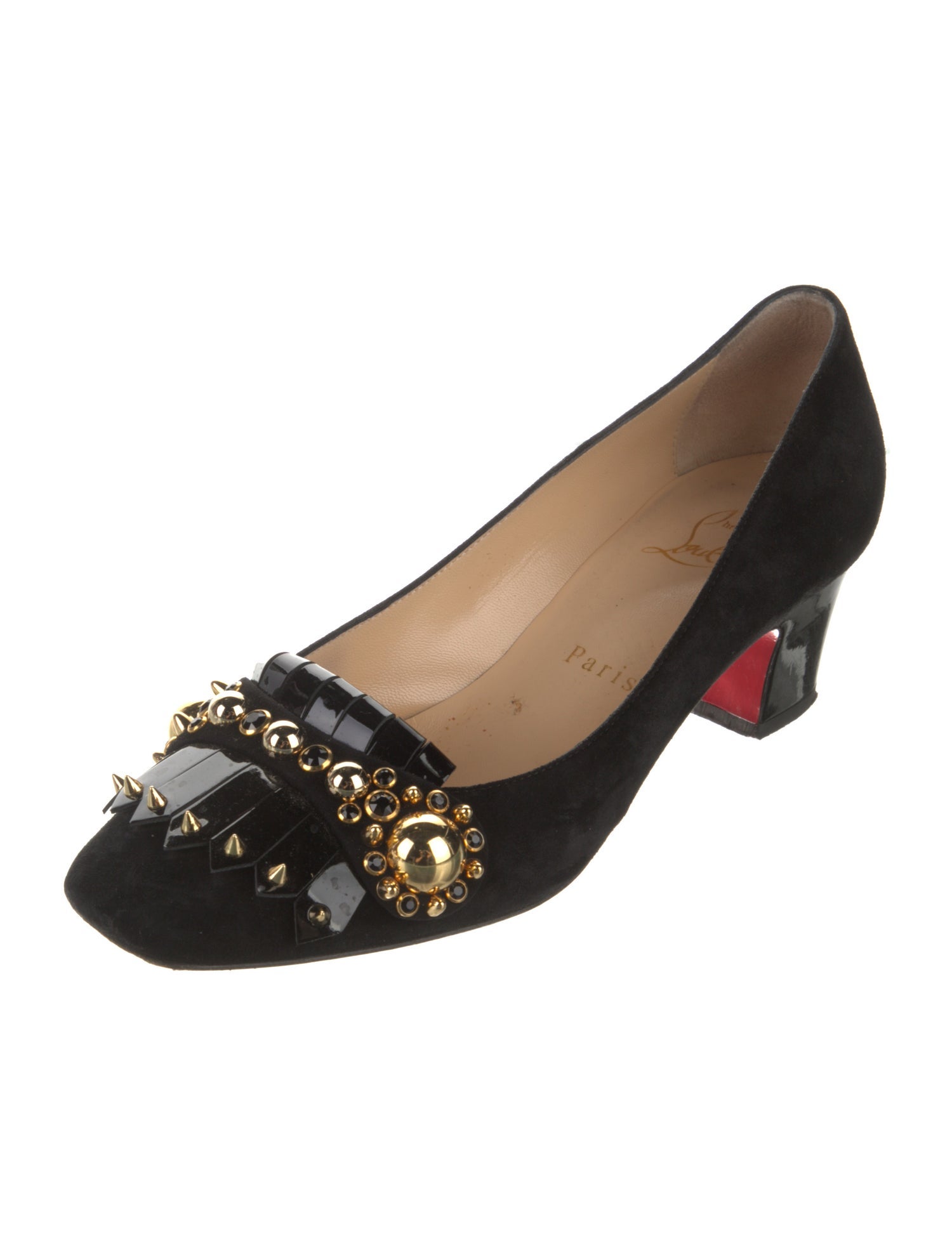 Christian Louboutin Spike Accents Suede Pumps
