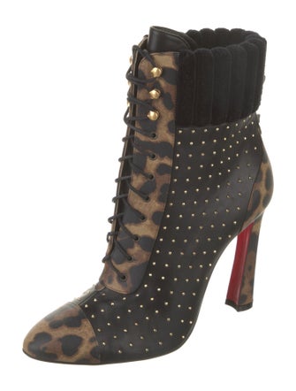 Christian Louboutin Leather Animal Print Lace-Up Boots