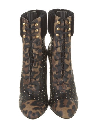 Christian Louboutin Leather Animal Print Lace-Up Boots