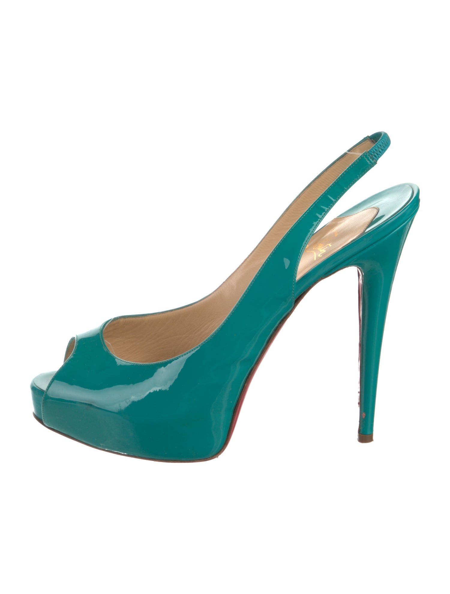Christian Louboutin Patent Leather Cutout Accent Slingback Pumps