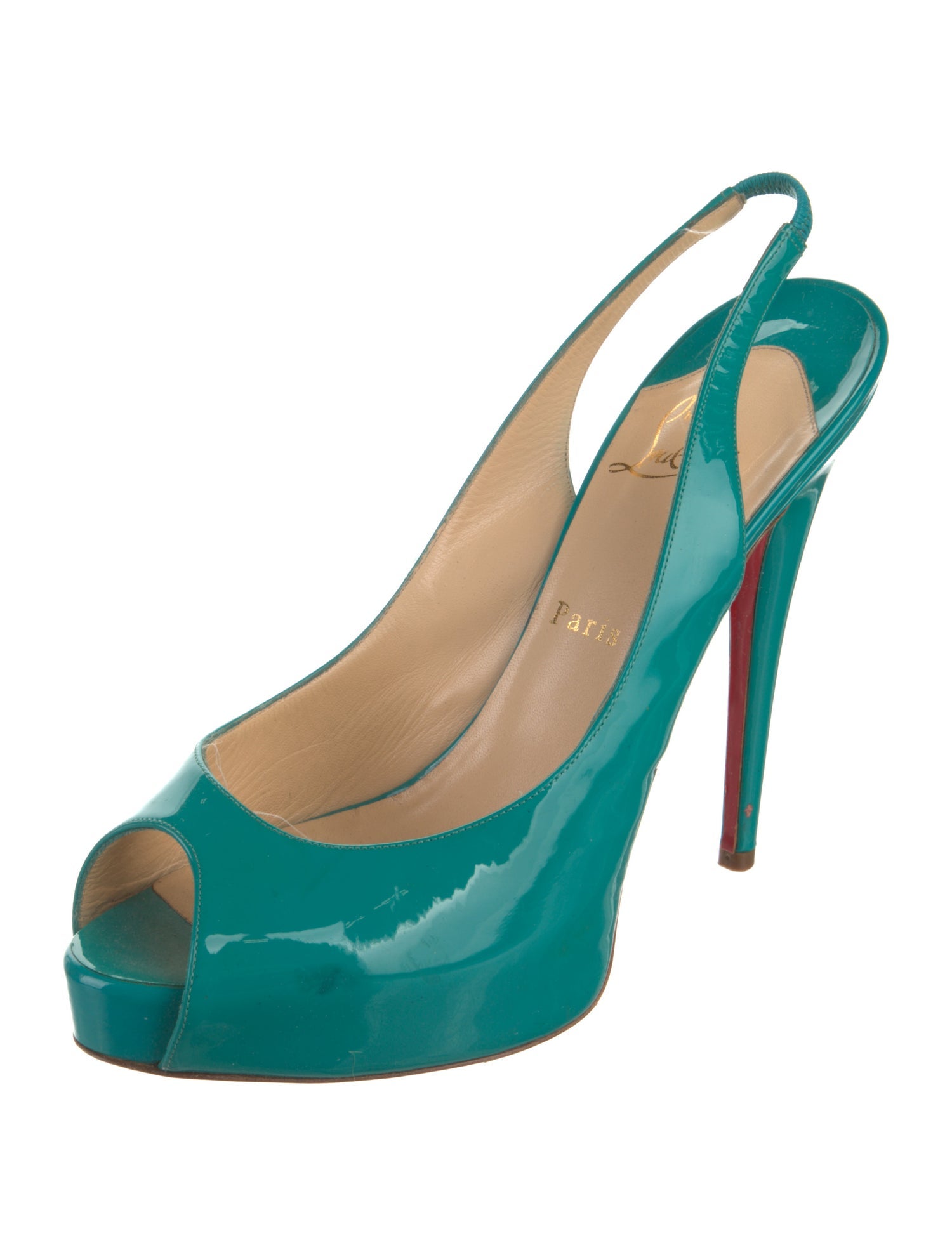 Christian Louboutin Patent Leather Cutout Accent Slingback Pumps