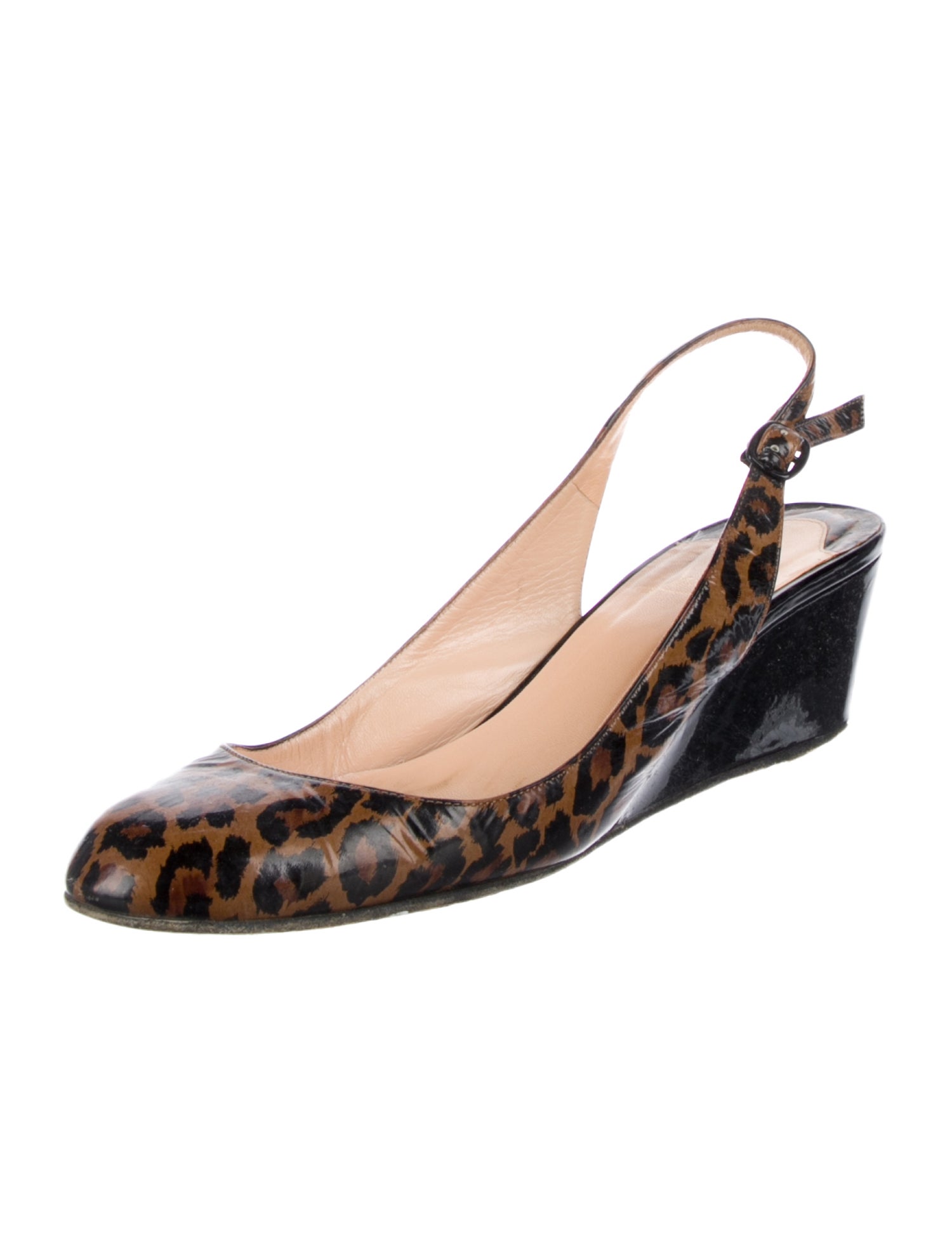 Christian Louboutin Patent Leather Animal Print Slingback Pumps