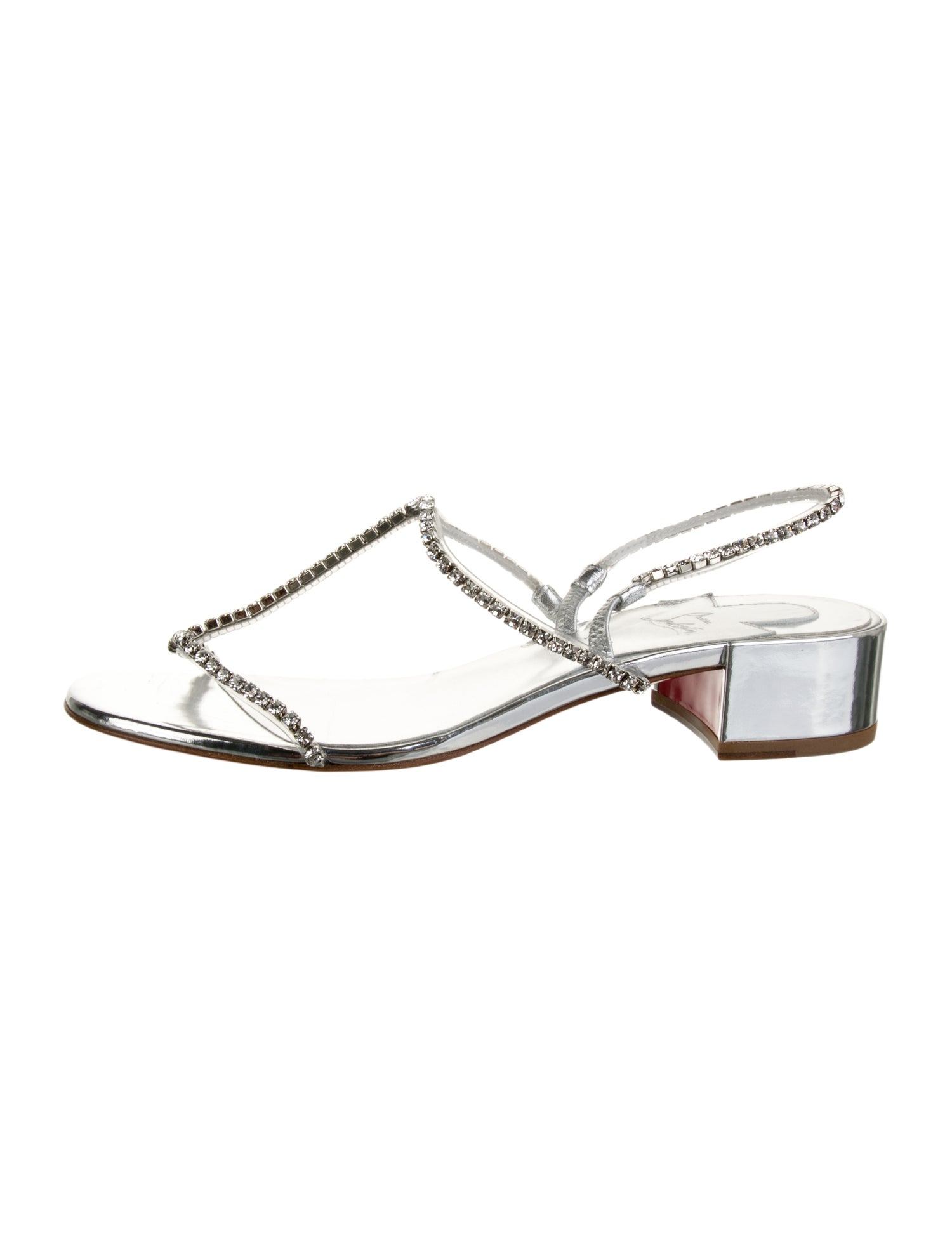 Christian Louboutin Patent Leather Crystal Embellishments Slingback Sandals