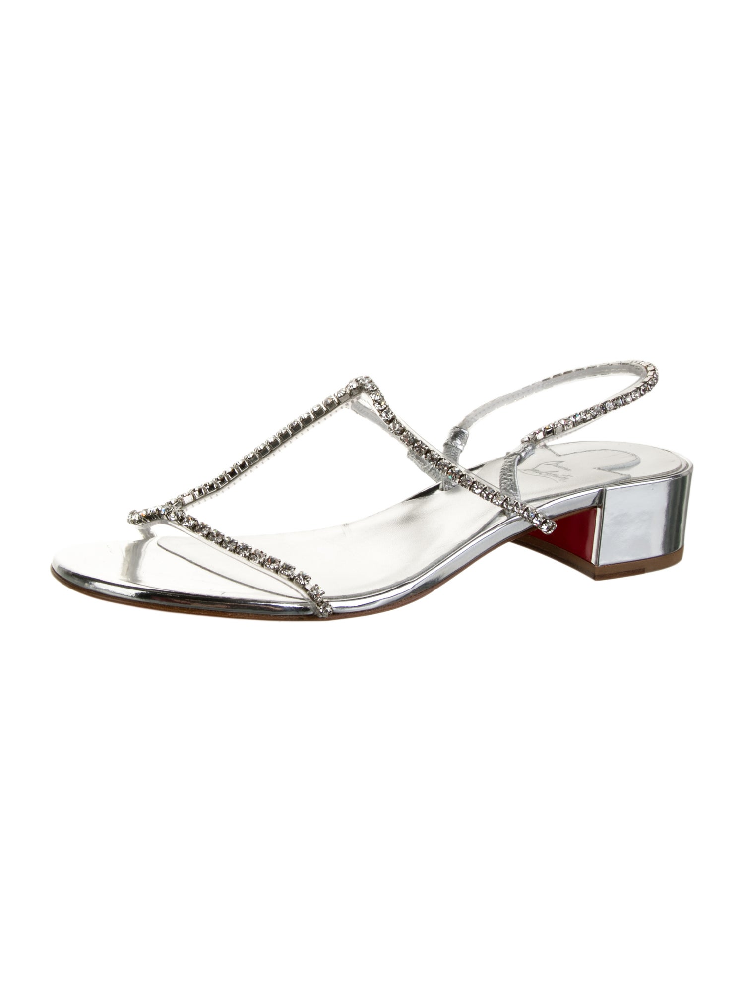 Christian Louboutin Patent Leather Crystal Embellishments Slingback Sandals