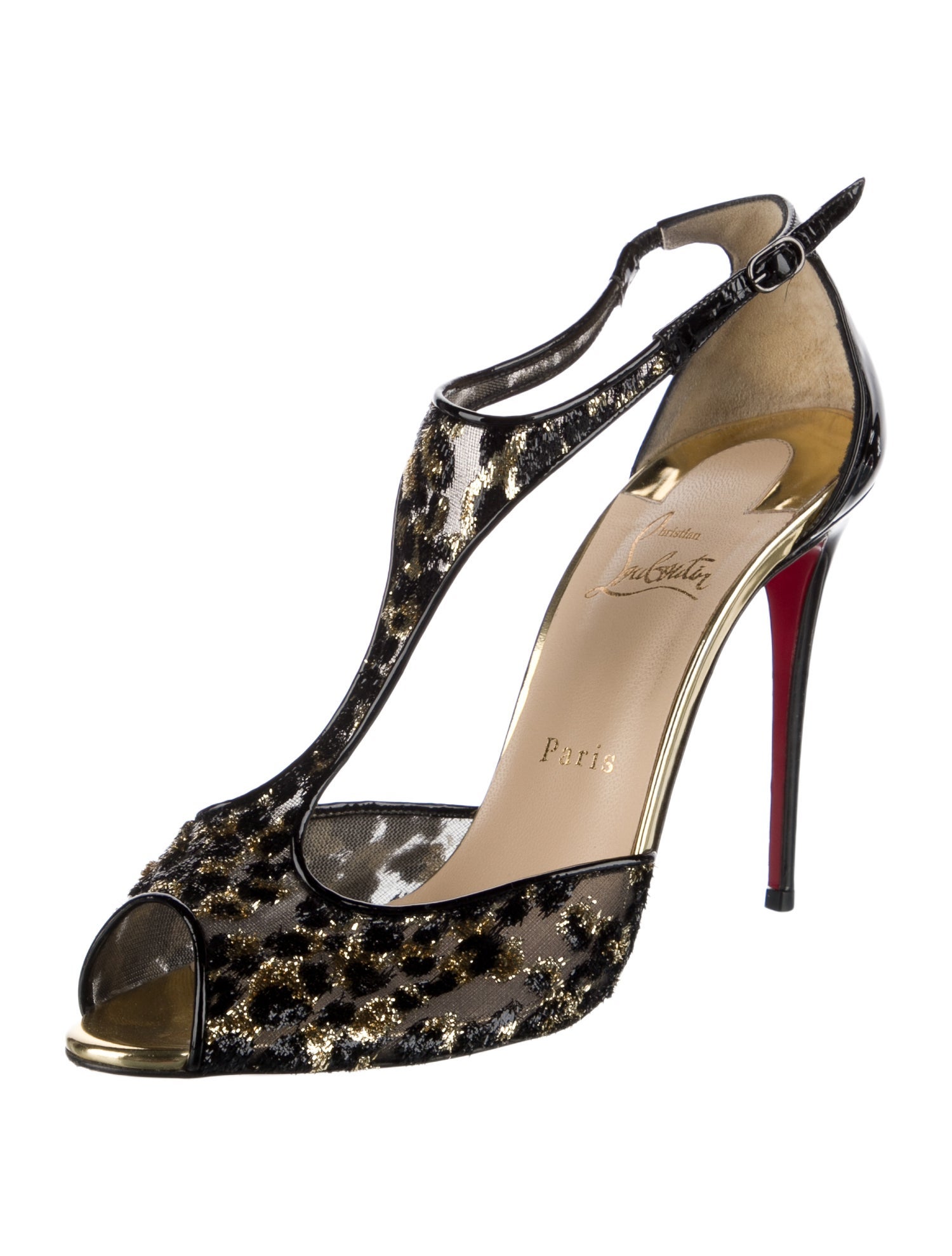 Christian Louboutin Mesh Printed T-Strap Pumps