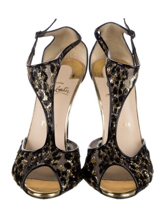 Christian Louboutin Mesh Printed T-Strap Pumps