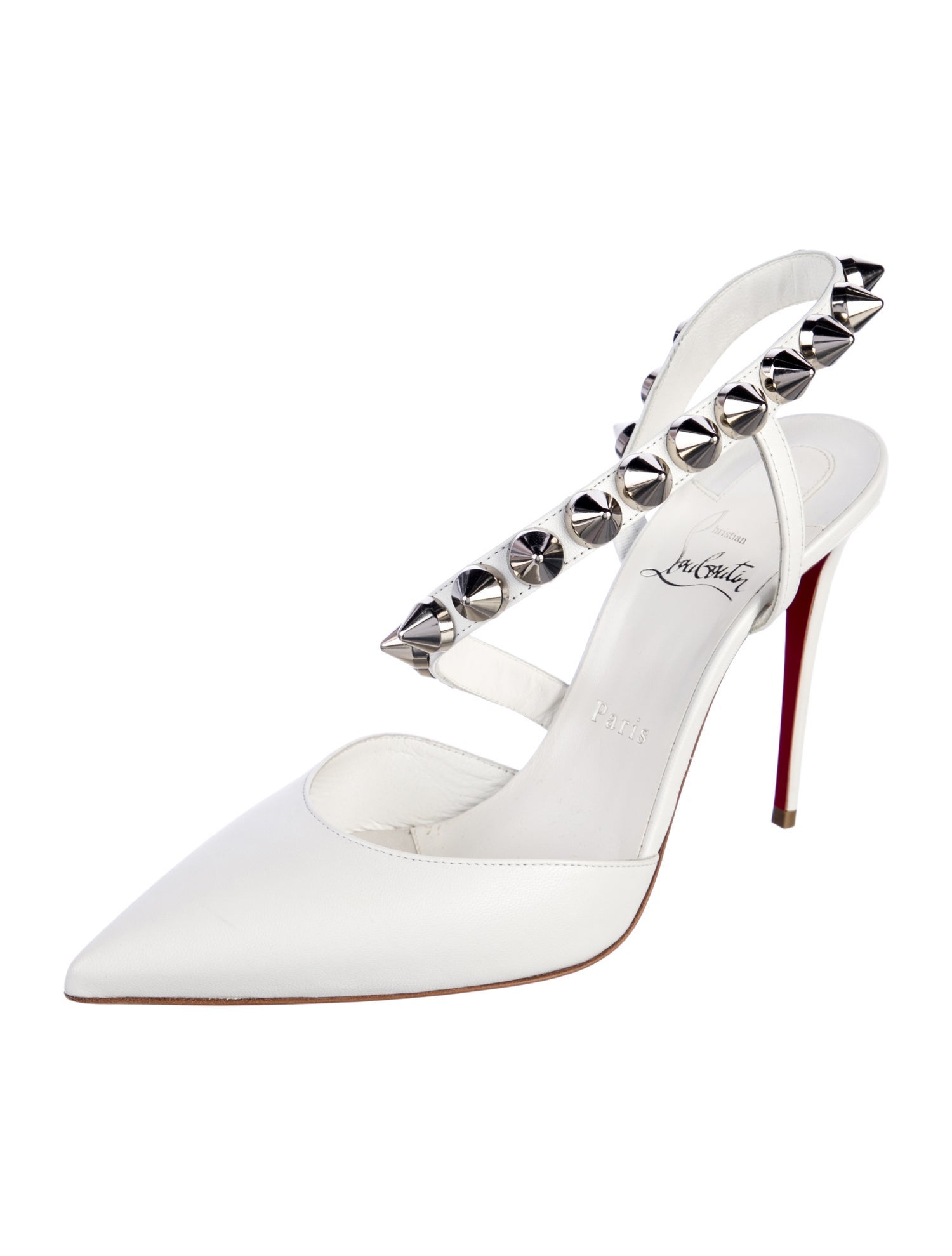Christian Louboutin Spike Accents Leather Slingback Pumps