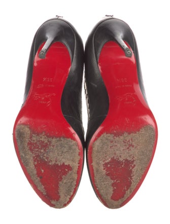Christian Louboutin Leather Mesh Accents T-Strap Pumps