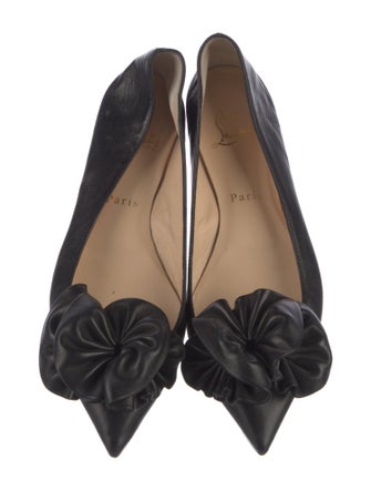 Christian Louboutin Leather Ruffle Embellishment Ballet Flats