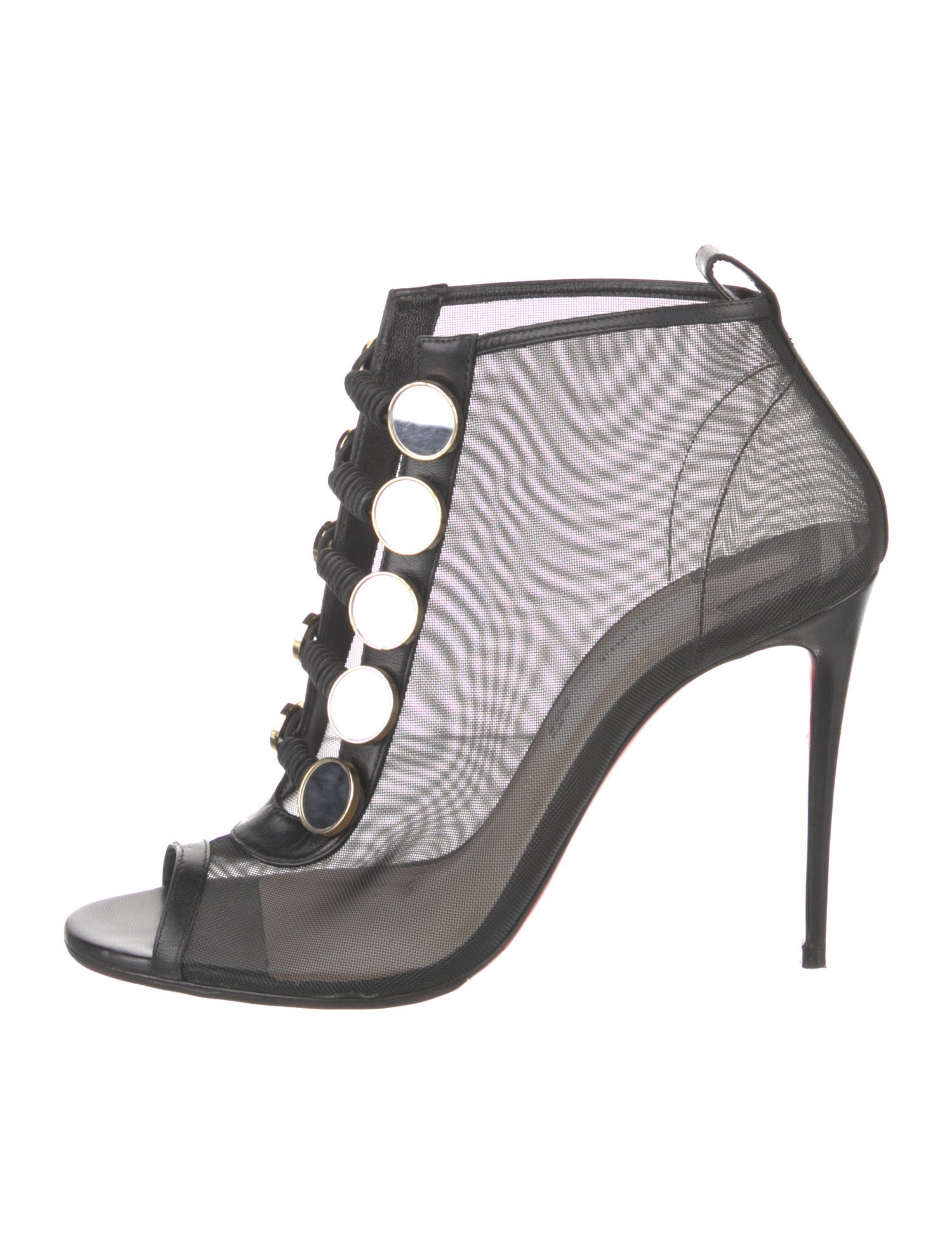 Christian Louboutin Mesh Leather Trim Embellishment T-Strap Pumps