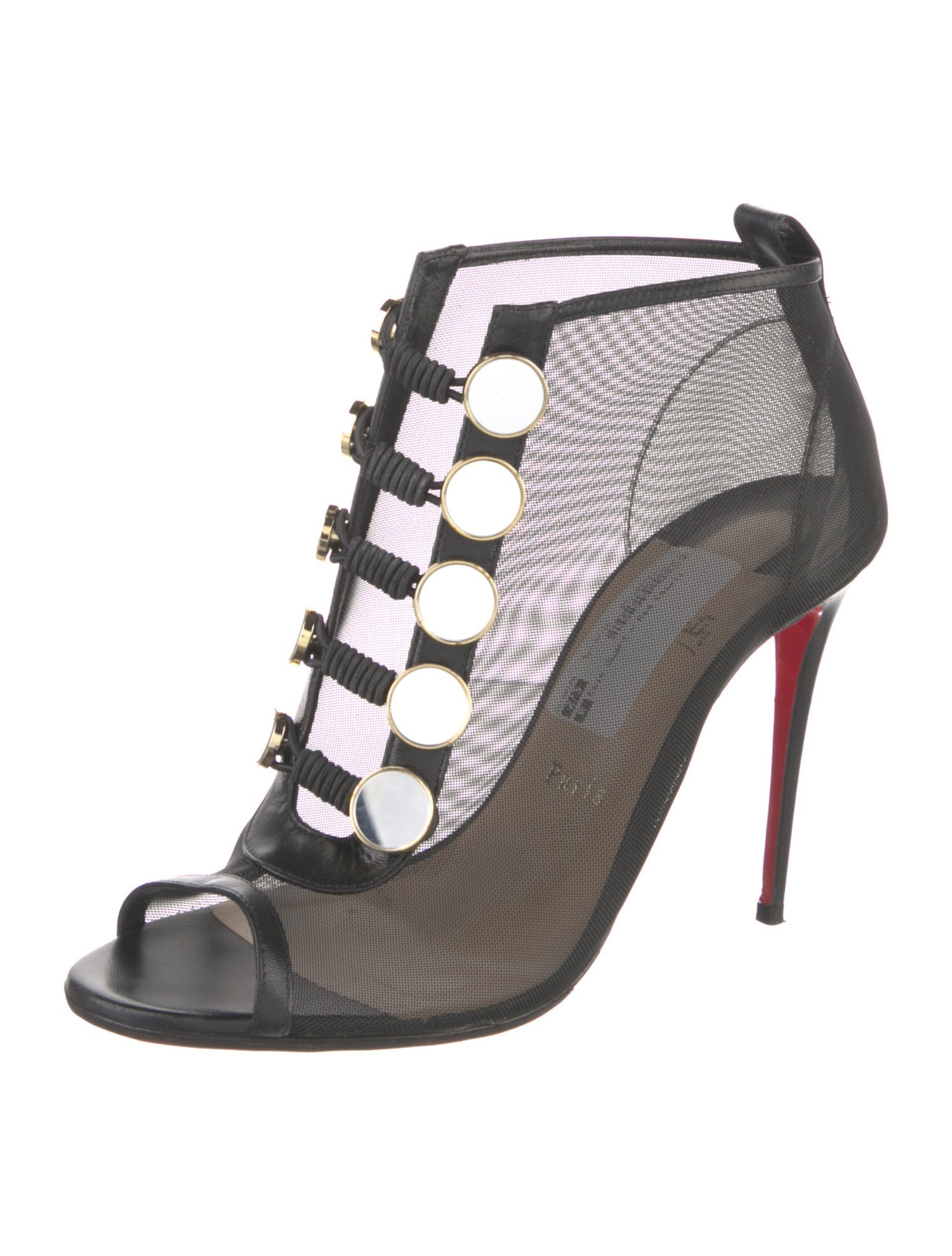 Christian Louboutin Mesh Leather Trim Embellishment T-Strap Pumps
