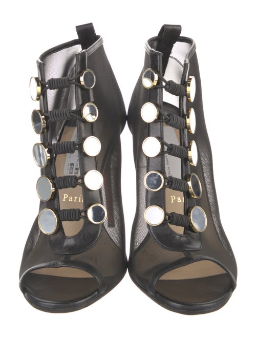 Christian Louboutin Mesh Leather Trim Embellishment T-Strap Pumps