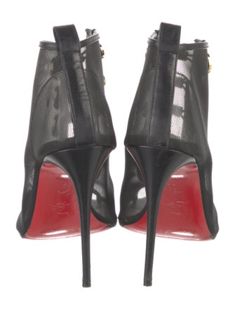 Christian Louboutin Mesh Leather Trim Embellishment T-Strap Pumps