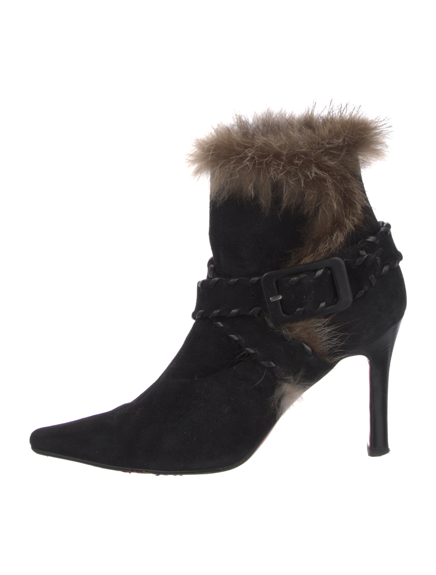 Christian Louboutin Suede Fur Trim Boots