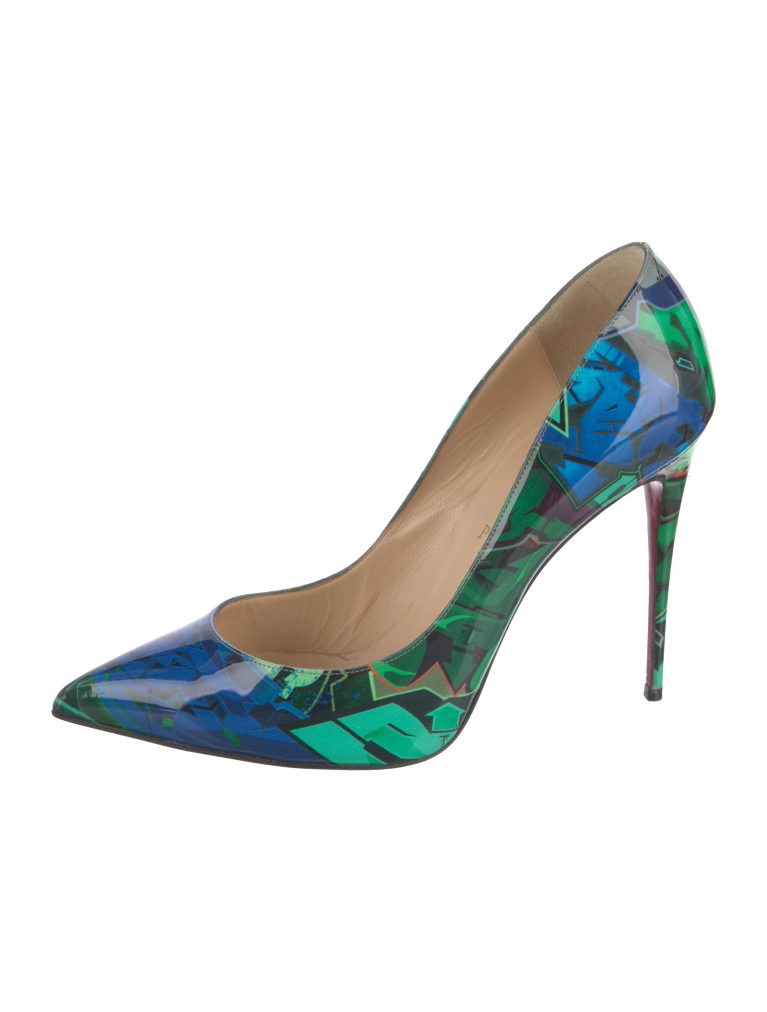Christian Louboutin Patent Leather Printed Slingback Pumps