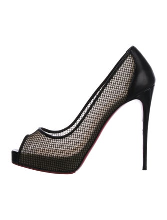 Christian Louboutin Mesh Leather Trim Embellishment Pumps