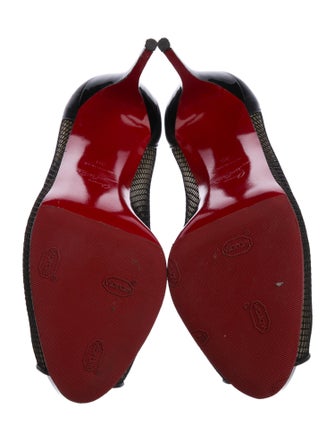 Christian Louboutin Mesh Leather Trim Embellishment Pumps