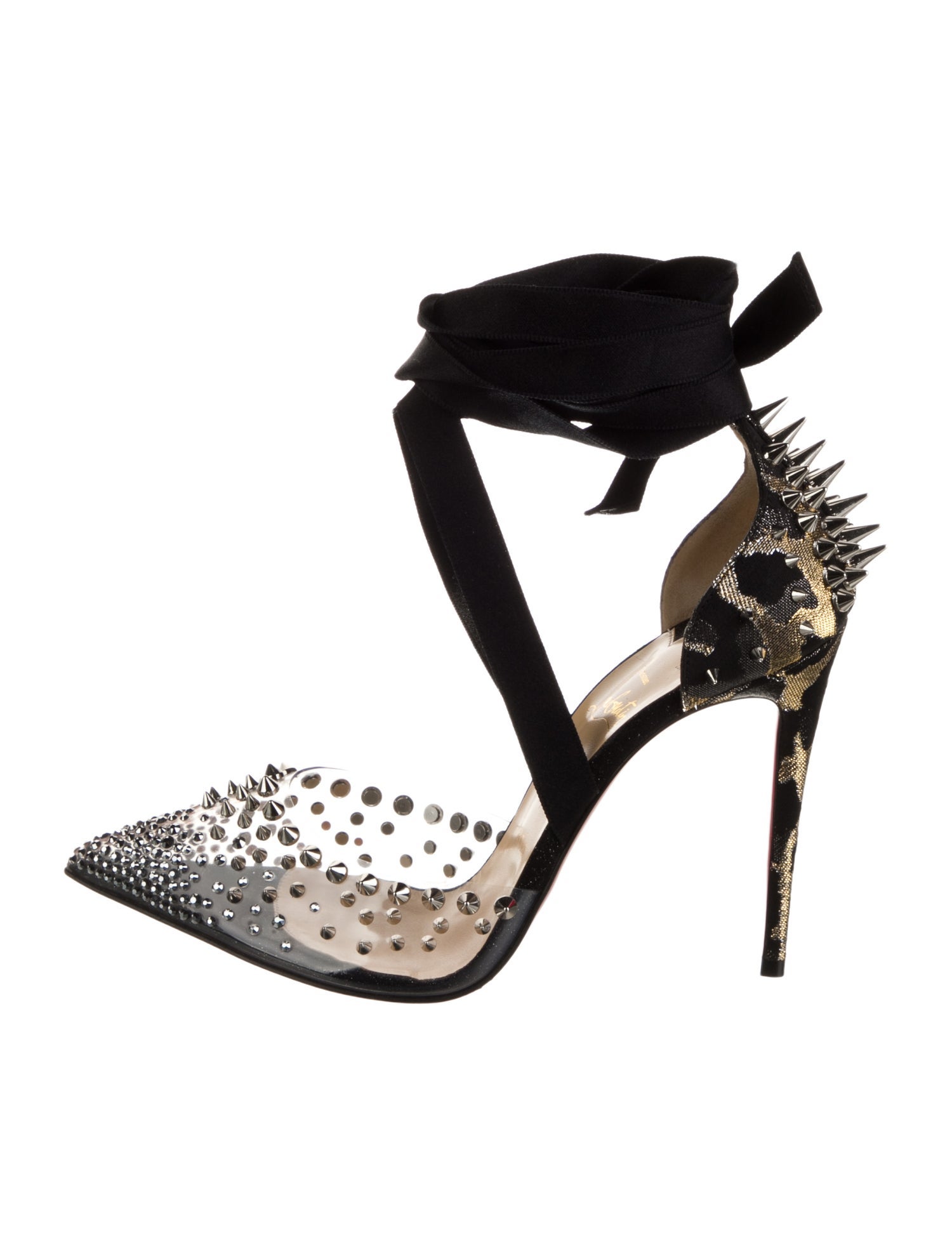Christian Louboutin Spike Accents Canvas D'Orsay Pumps
