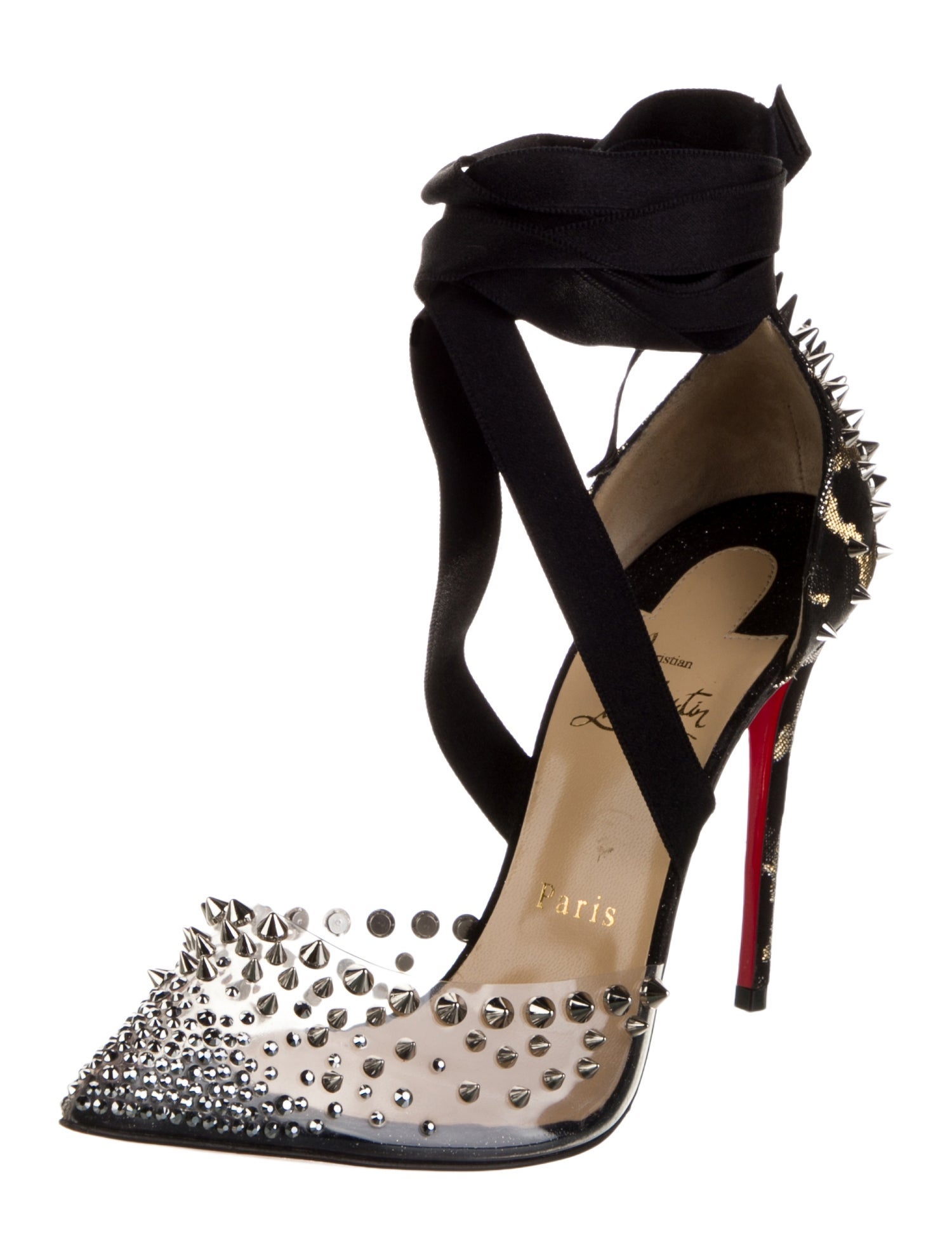 Christian Louboutin Spike Accents Canvas D'Orsay Pumps