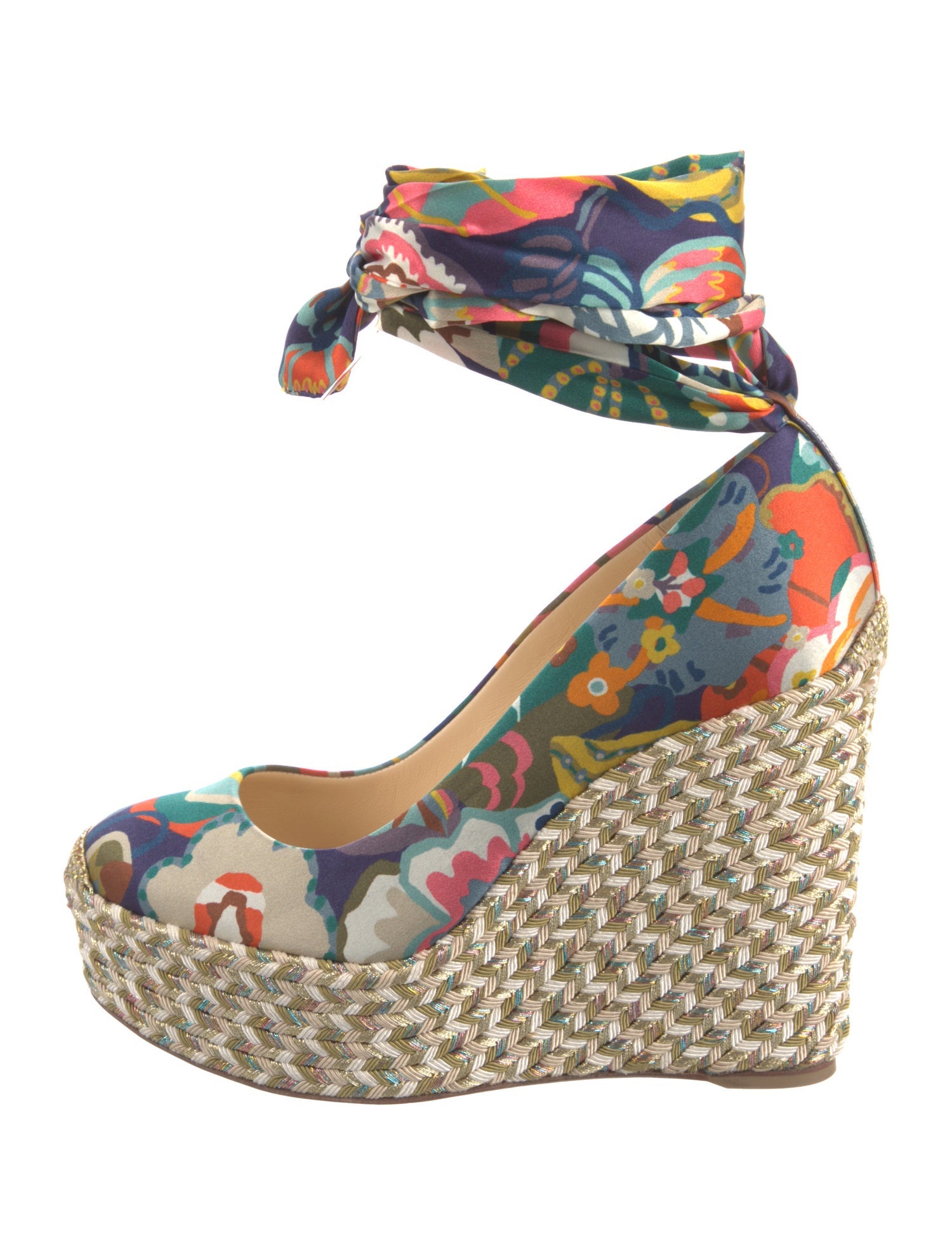 Christian Louboutin Satin Floral Print Pumps