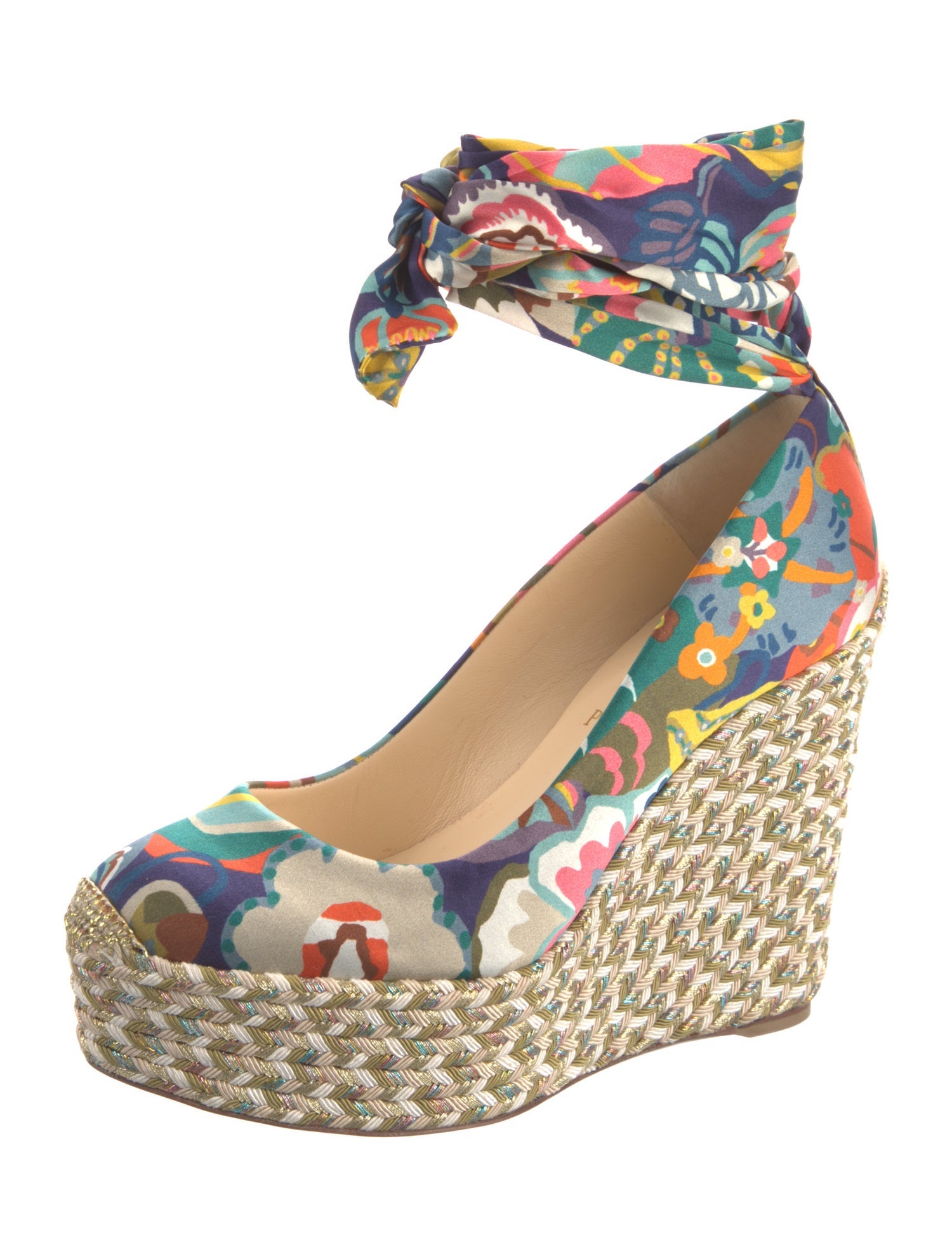 Christian Louboutin Satin Floral Print Pumps