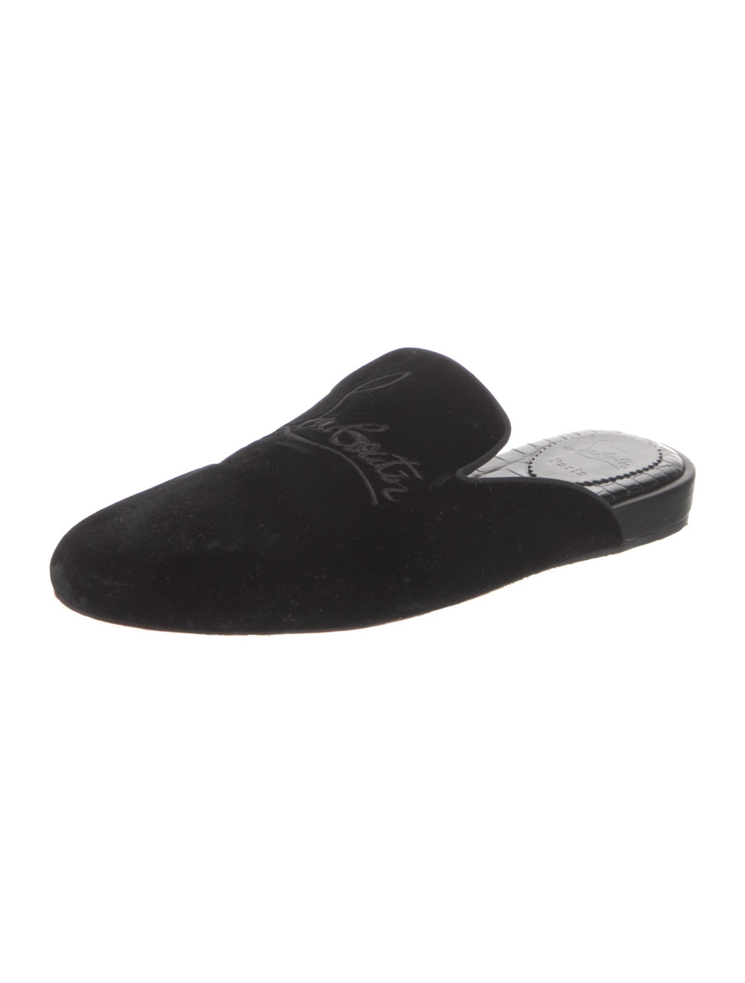 Christian Louboutin Velvet Embroidered Accent Slides