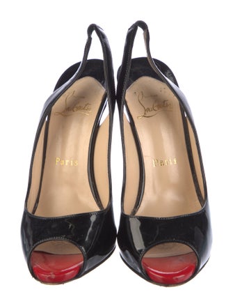 Christian Louboutin Patent Leather Leather Trim Embellishment Slingback Pumps